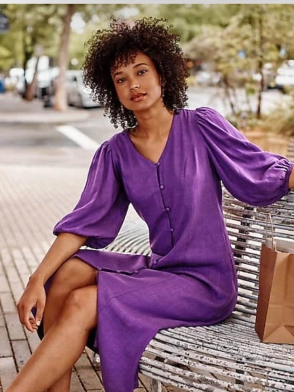 J. Jill Purple Button-Front V-Neck Midi Dress #241